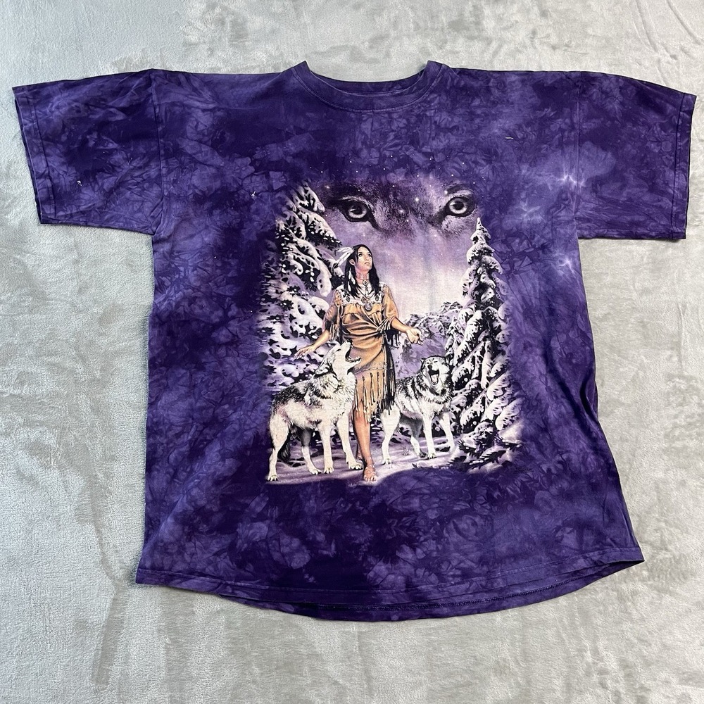 The Mountain Wolf Graphic T-Shirt XXL Purple Tie Dye Native Nature USA Wildlife